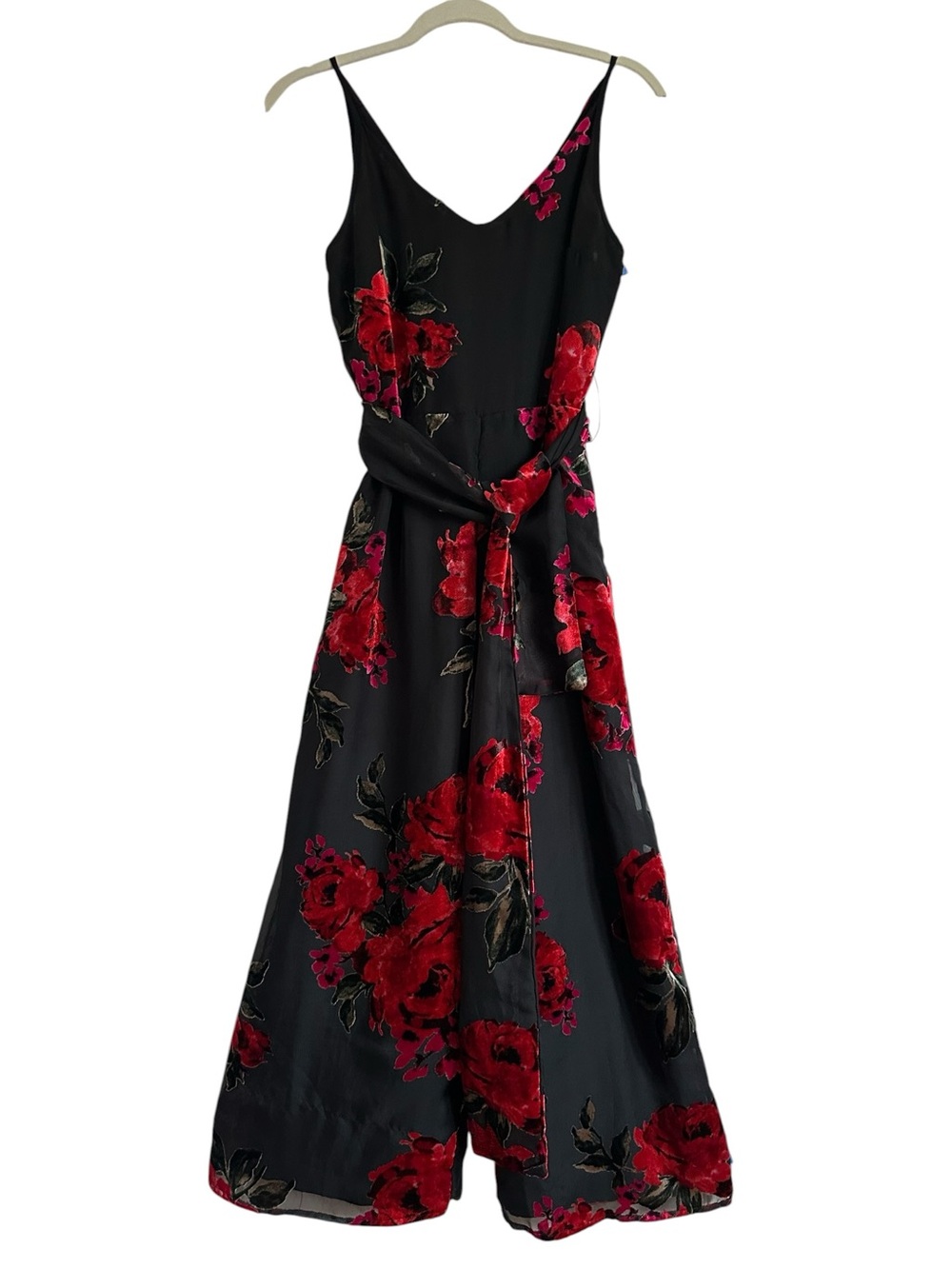 Anthropologie Etti TWA Black Burnout Velvet Floral Cropped Wide Leg Jumpsuit XS - Picture 5 of 16